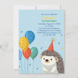 Cute Hedgehog Birthday Party Invitation 招待状
