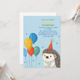 Cute Hedgehog Birthday Party Invitation 招待状