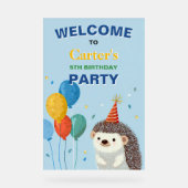 Cute Hedgehog Birthday Party Sign アクリルサイン (正面)