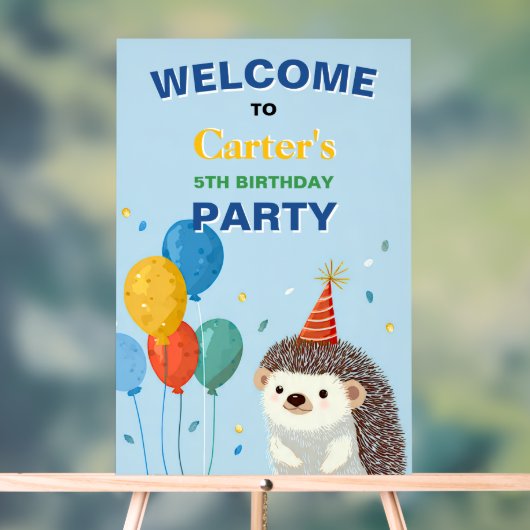 Cute Hedgehog Birthday Party Sign アクリルサイン (ニュートラル)