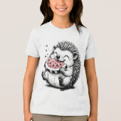Cute Hedgehog Eating Watermelon Art トライブレンドＴシャツ (正面)
