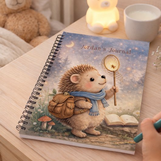 Cute Hedgehog & Firefly Personalized Kids Journal ノートブック