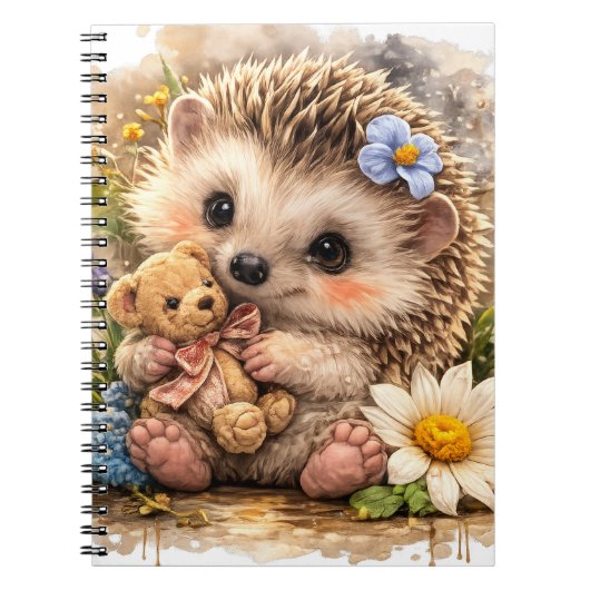 Cute Hedgehog Floral Spiral Notebook ノートブック (正面)