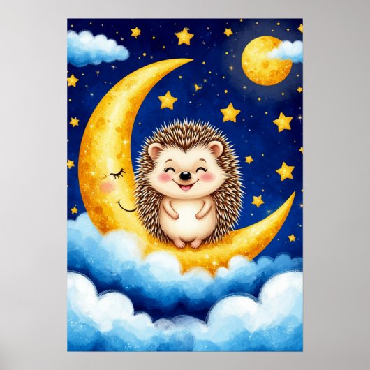 Cute Hedgehog Golden Crescent Moon 🌙  ポスター (正面)