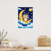 Cute Hedgehog Golden Crescent Moon 🌙  ポスター (キッチン)