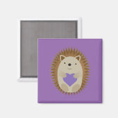 Cute Hedgehog Hugging a Purple Heart マグネット (正面/裏面)