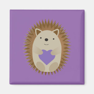 Cute Hedgehog Hugging a Purple Heart マグネット