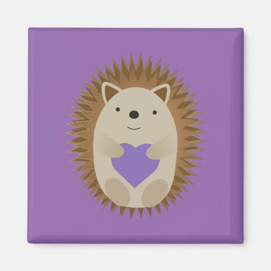 Cute Hedgehog Hugging a Purple Heart マグネット (正面)