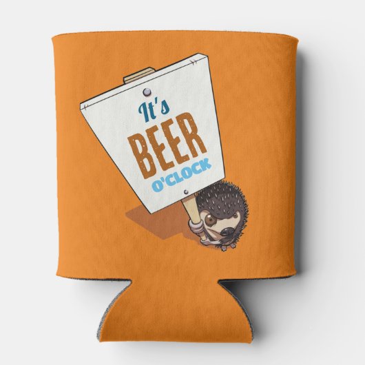 Cute Hedgehog It's Beer O'Clock Funny Cartoon 缶クーラー (裏面)