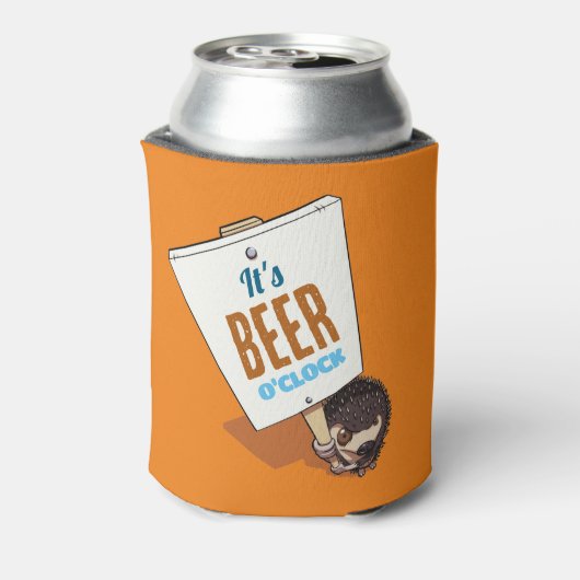 Cute Hedgehog It's Beer O'Clock Funny Cartoon 缶クーラー (缶裏面)