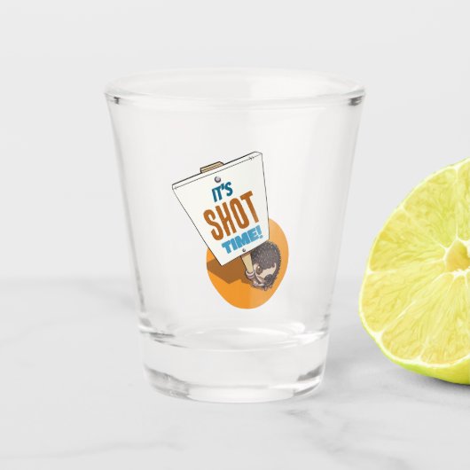 Cute Hedgehog It's Shot Time! Picket Sign Cartoon ショットグラス (正面)