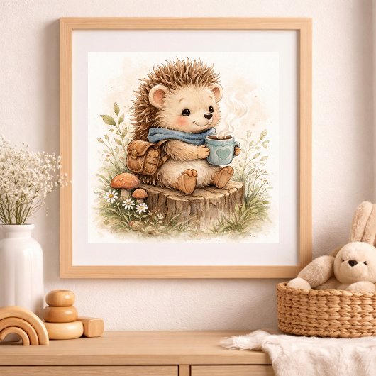 Cute Hedgehog Kids Nursery ポスター
