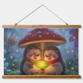 Cute Hedgehog Mushroom Woodland Tapestry 吊り下げ型タペストリー