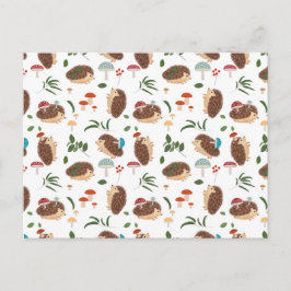 Cute Hedgehog Mushrooms Woodland Forest Animal シーズンポストカード