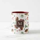 Cute Hedgehog Mushrooms Woodland Forest Animal ツートーンマグカップ (中央)