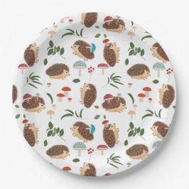 Cute Hedgehog Mushrooms Woodland Forest Animal ペーパープレート