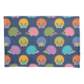 Cute Hedgehog Pattern on Blue 枕カバー (正面)