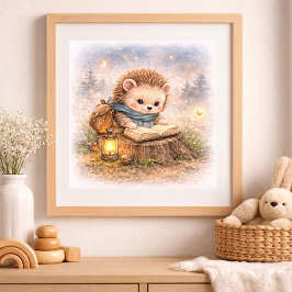 Cute Hedgehog Reading A Book Kids Nursery ポスター