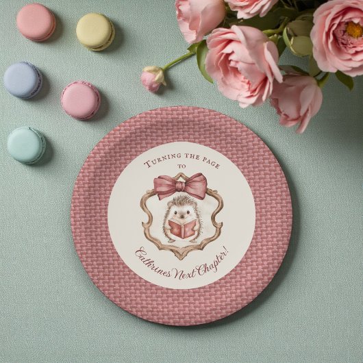 Cute Hedgehog Reading Book Baby Shower Paper Plate ペーパープレート