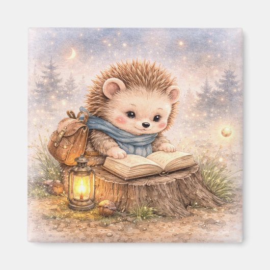 Cute Hedgehog Reading Fridge マグネット (正面)