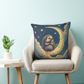 Cute Hedgehog Sitting on Crescent Moon クッション (椅子)