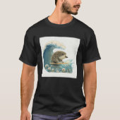 Cute Hedgehog Surfing Illustration Sea Great Wave  Tシャツ (正面)