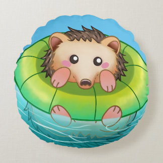 cute hedgehog swimming  ラウンドクッション