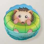 cute hedgehog swimming  ラウンドクッション (裏面)