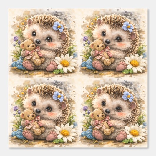 Cute Hedgehog Teddy Bear Pattern Wallpaper 壁紙 (正面)