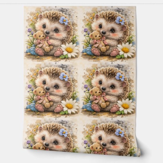 Cute Hedgehog Teddy Bear Pattern Wallpaper 壁紙 (ほどく)