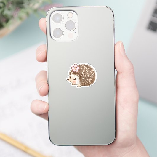 Cute Hedgehog with Flower Watercolor Sticker シール (スマートフォン)