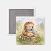 Cute Hedgehog With Mug Fridge マグネット (正面/裏面)