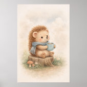 Cute Hedgehog with Mug Neutral Kids Room ポスター (正面)