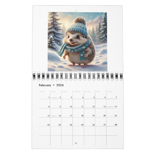 CUTE HEDGEHOGS 2025 CALENDAR カレンダー (2月 2026)