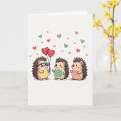 Cute Hedgehogs Love Hearts Card カード (黄色い花)