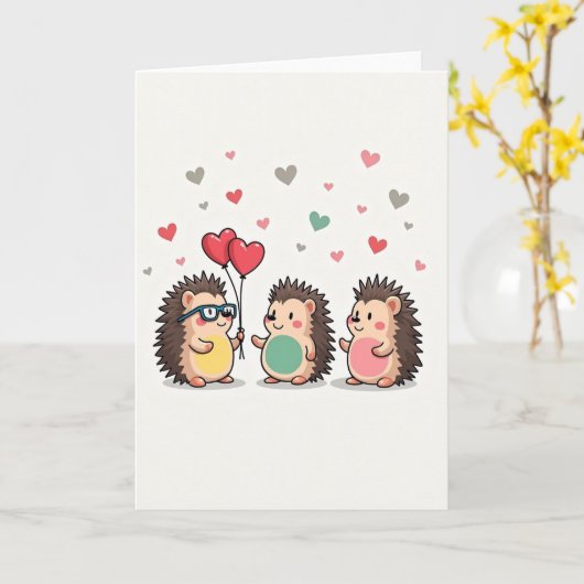 Cute Hedgehogs Love Hearts Card カード (黄色い花)