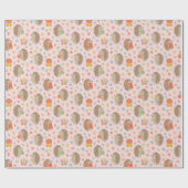 Cute Hedgehogs with Little Leaves Pink ラッピングペーパー (フラット)