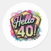 Cute hello forty Birthday word art  ラウンドシール (正面)
