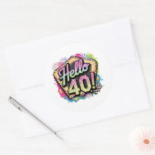 Cute hello forty Birthday word art  ラウンドシール (封筒)