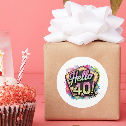 Cute hello forty Birthday word art  ラウンドシール (パーティー)