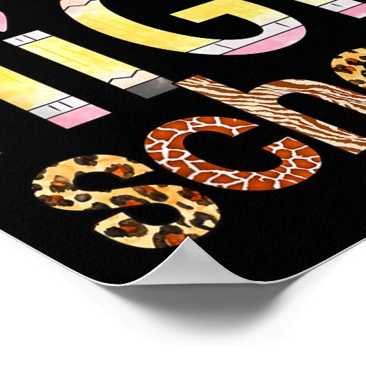 Cute Hello High School Animal Print Teacher Back T ポスター (角)