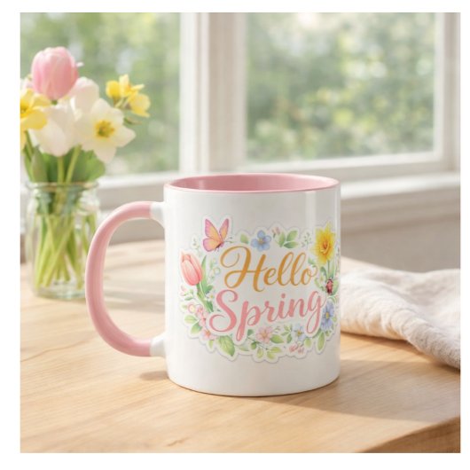 Cute Hello Spring Floral Mug | Customizable マグカップ