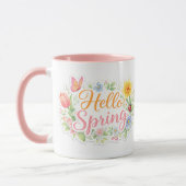 Cute Hello Spring Floral Mug | Customizable マグカップ (左)