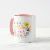 Cute Hello Spring Floral Mug | Customizable マグカップ (正面左)