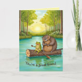 Cute Helpful Frog and Beaver Forest Friendship カード (正面)