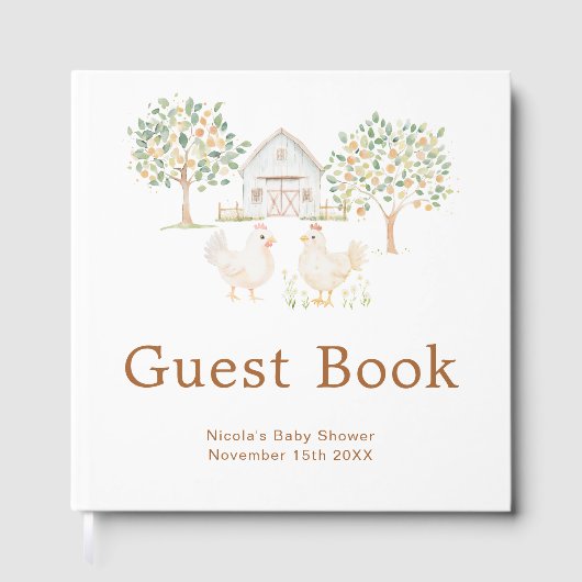 Cute Hens Farm Barn Baby Shower Guest Book ゲストブック (正面)