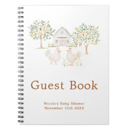 Cute Hens Farm Barn Baby Shower Guest Book ノートブック
