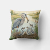 Cute Heron Mama And Chicks River and Lake Animals  クッション (裏面)