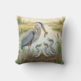 Cute Heron Mama And Chicks River and Lake Animals  クッション