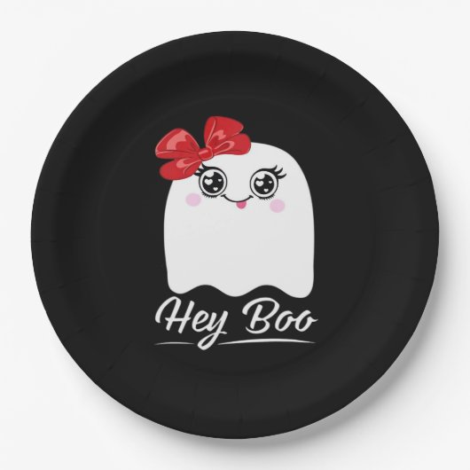 Cute Hey Boo Halloween Design ペーパープレート (正面)